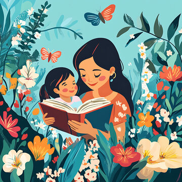 Naklejki Mother's Day Cartoon Background