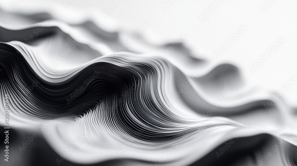 Poster dynamic abstract wave patterns in black and white with neon lights