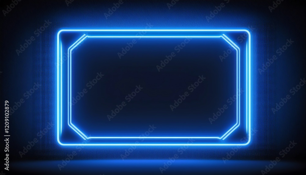 Poster a glowing blue rectangular frame against a dark background, creating a futuristic and digital aesthe