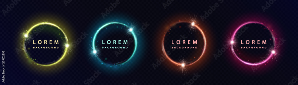 Poster abstract bright blue and red circular light effect with glare. futuristic light circle.