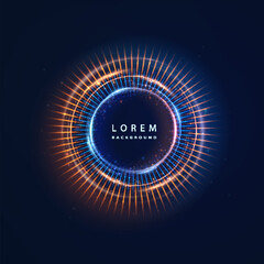 Abstract bright blue and yellow circle light effect with glare. Futuristic light circle.