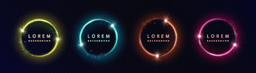 Abstract bright blue and red circular light effect with glare. Futuristic light circle.