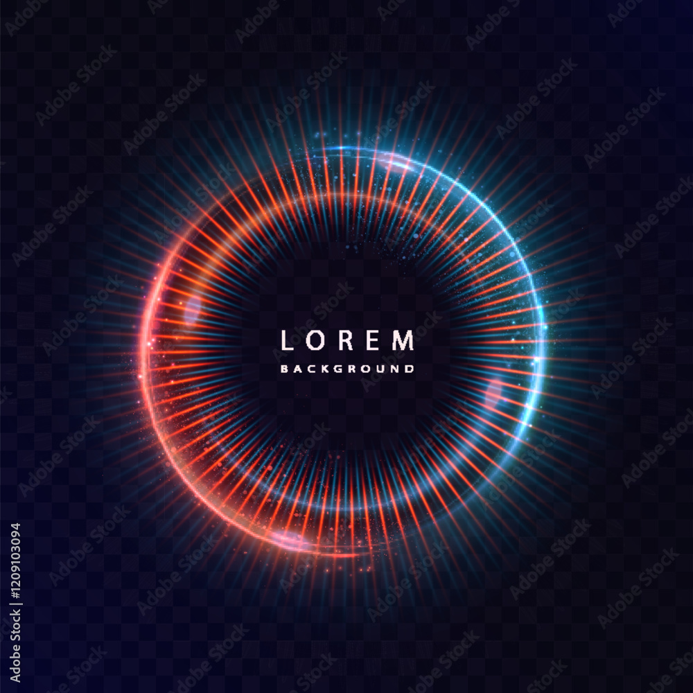 Poster abstract bright blue and red circular light effect with glare. futuristic light circle.