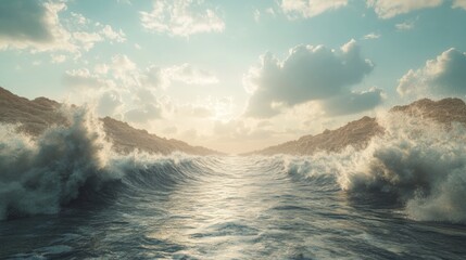 3d illustration of moses parting the red sea during a biblical event in ancient history