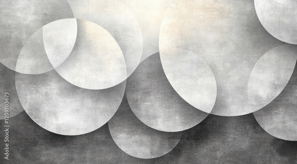 Poster abstract graphic background with transparent gray circles and soft lighting in minimalist design