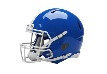 Fototapeta premium Shiny blue football helmet with white accents and a clear faceguard, isolated on a white background