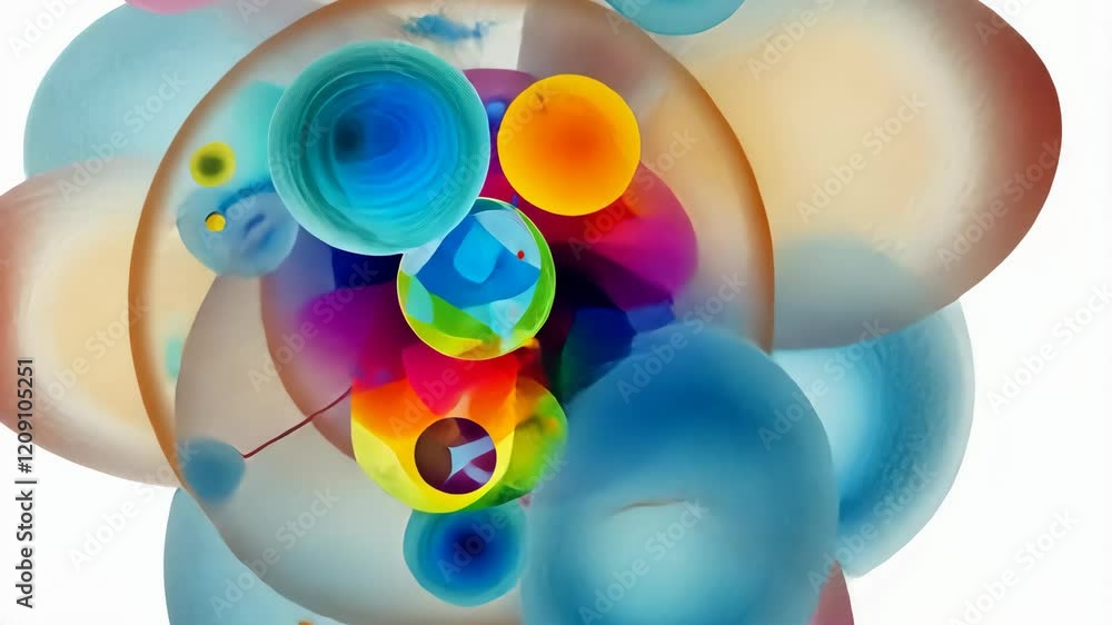Poster dynamic abstract shapes in vibrant circular evolution with colorful overlays