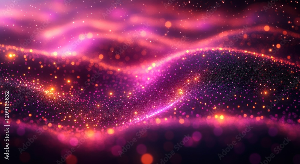Poster futuristic digital landscape abstract art network of glowing lines and points in vibrant colors