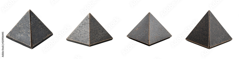 Poster three dimensional abstract shapes of black and grey pyramids arranged on a plain white background th