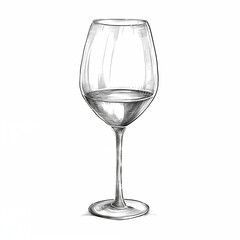 Wine glass, narrow glass with wine, isolated on a white background, icon, simple black and white sketch, picture, image for printing, background, no people, restaurant