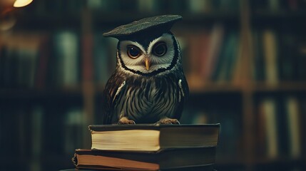 Wise Owl in a Library: A Symbol of Knowledge and Learning