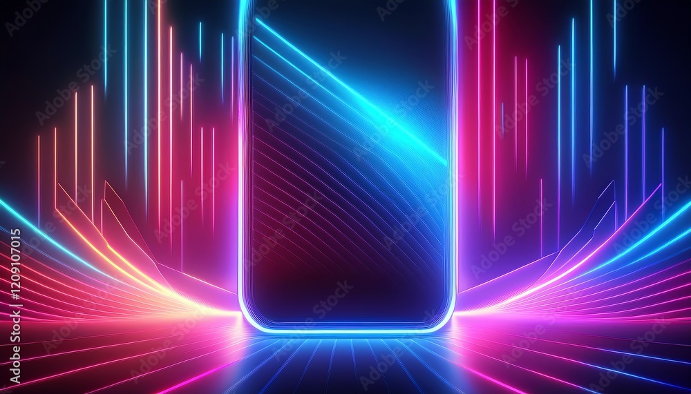 Aufkleber a vibrant, futuristic design featuring a glowing smartphone surrounded by colorful light trails and 