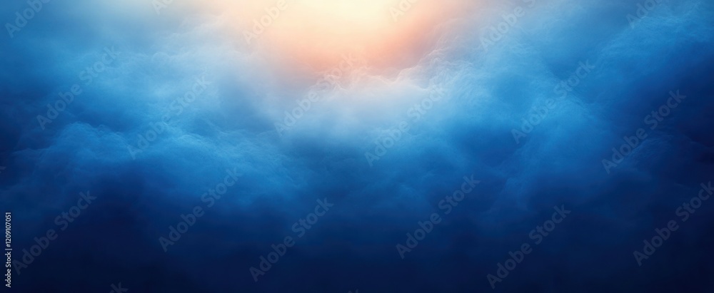 Poster abstract blue gradient background with hazy white top border and dark grunge texture bottom