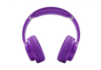 Modern over-ear headphones in vibrant purple color, isolated on a white background