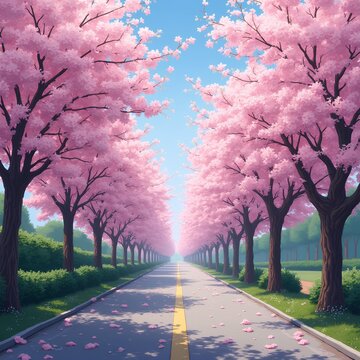 paisaje floreciente de cerezos en flor