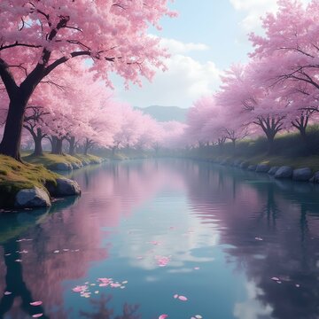 paisaje floreciente de cerezos en flor