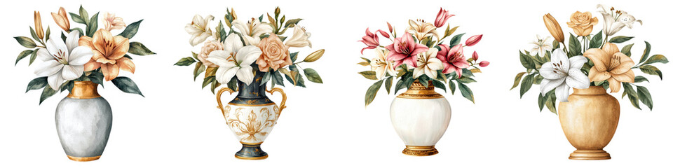 Obraz premium Exquisitely Crafted Floral Arrangements Adorning Elegant Vases Capturing the Beauty of Nature s Splendor