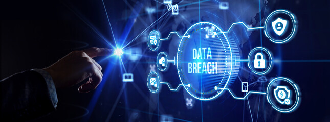 Digital business and technology concept, virtual screen showing DATA BREACH.