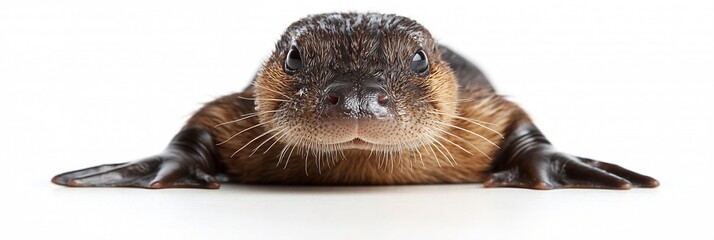 Obraz premium Platypus resting calmly on a white background its bill and webbed feet clearly visible