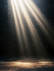 spotlight on stage or gods rays with particles isolated on black background.