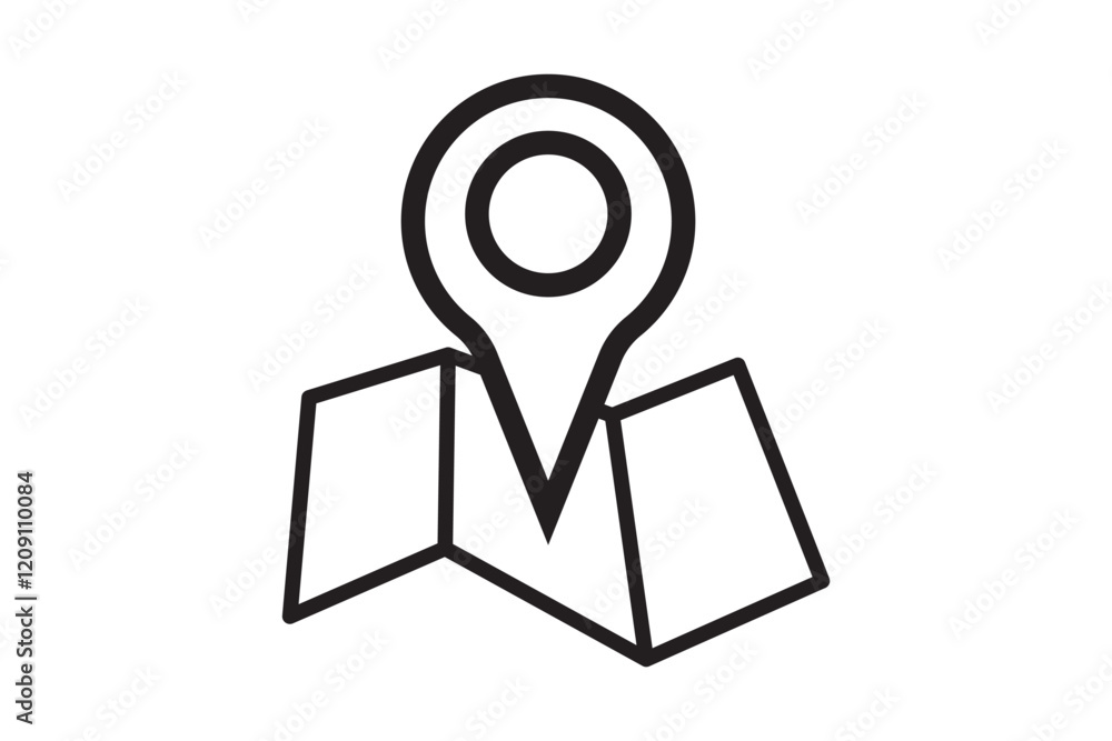 Poster paper map icon, location pin pointer icon - gps maps position marker icons in filled, thin line, out