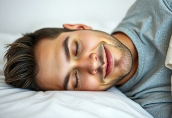 A sleeping male person on a soft bed