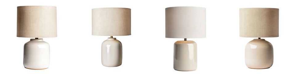 A collection of elegant and minimalist table lamps placed in different interior settings including bedrooms living rooms and home offices creating a warm and inviting ambiance
