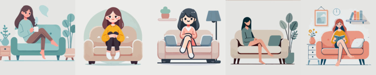 Obraz premium cartoon vector of people relaxing on sofa chair