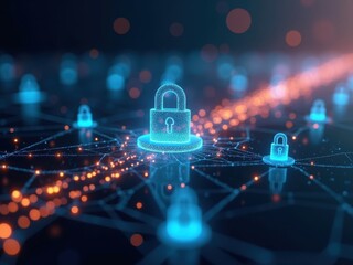 Exploring quantum networks through a detailed visualization of interconnected nodes and encryption symbols