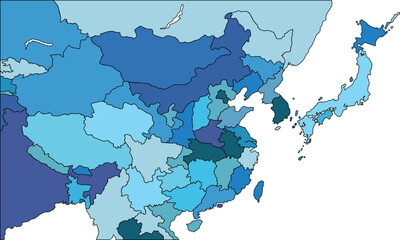 Map of China with regions vector illustration,China Political map and administrative divisions, vector illustration map of China with borders, colorful map of China with states.