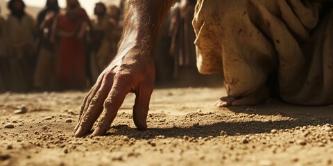 Extreme Close-Up of Jesus' Compassionate Face in a Cinematic Depiction of the Biblical Scene from John 8