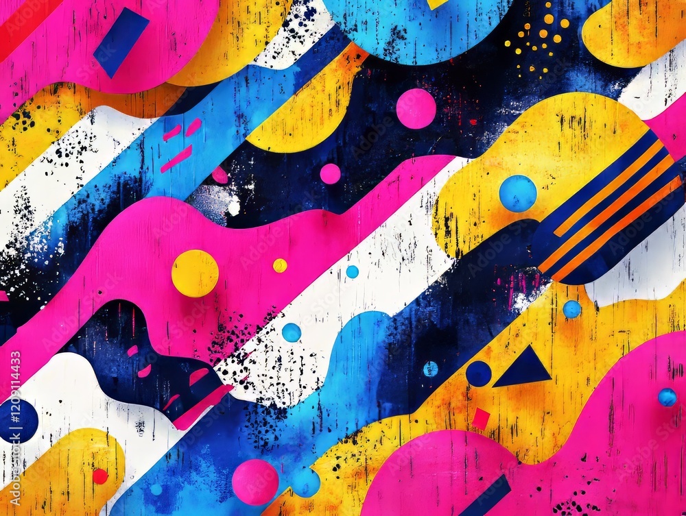Poster abstract colorful background showing dynamic wavy shapes and geometric figures