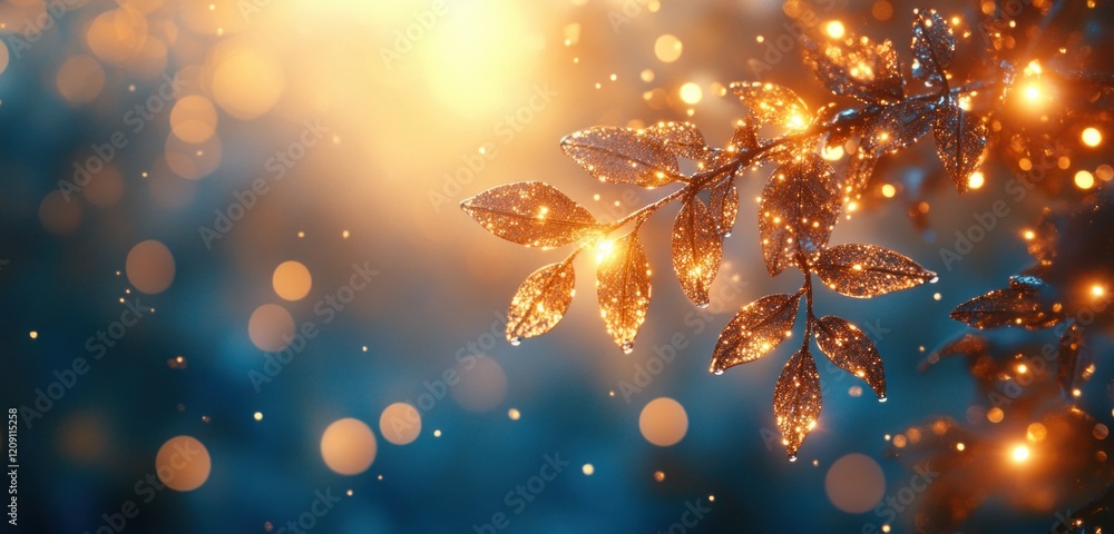 Aufkleber Glowing Christmas Tree with Bokeh Lights in Soft Focus Background