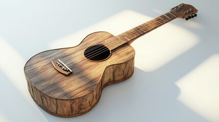 Fototapeta premium A well-crafted ukulele with rich wooden tones, resting on a bright white surface.