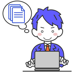 パソコンで書類を申請・申告する男性社員