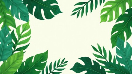 Naklejka premium Vibrant Tropical Foliage Frame An Elegant Border of Lush Green Leaves for Design Projects