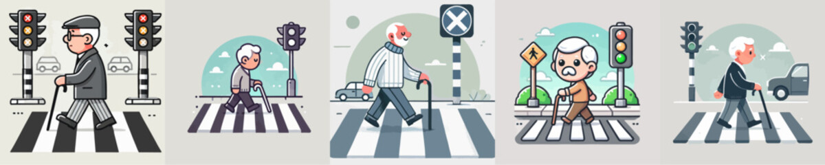 cartoon vector of people crossing on zebra crossing