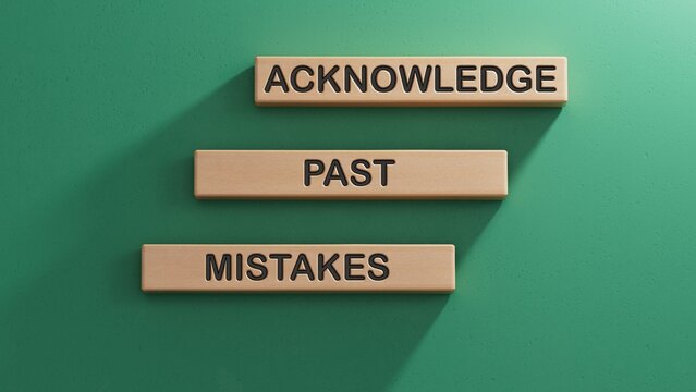 Acknowledge Past Mistakes symbol. Wooden blocks with words Acknowledge Past Mistakes. Business and Acknowledge Past Mistakes.3D rendering on green background.