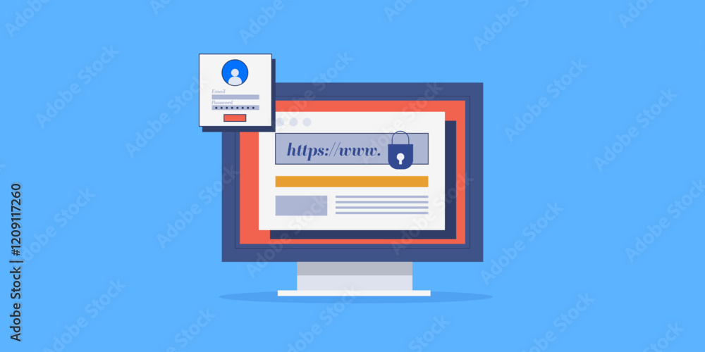 Poster internet security, ssl certificate and secure browser login concept, cyber technology, website data 