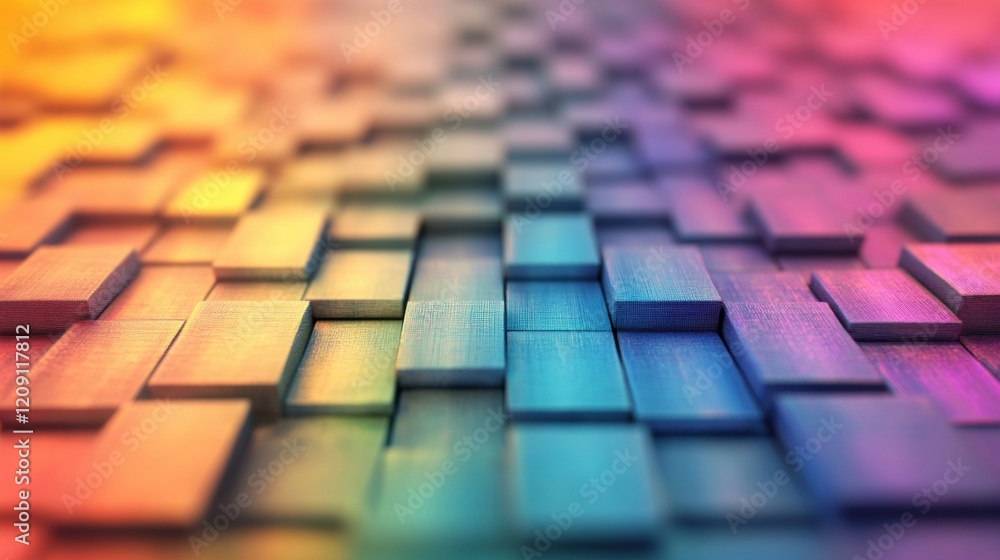 Poster the vibrant arrangement of colorful stacked blocks forms a striking gradient that enhances the visua