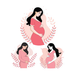 Flat vector illustration Portrait of pregnant woman. Concept of pregnancy and motherhood.
