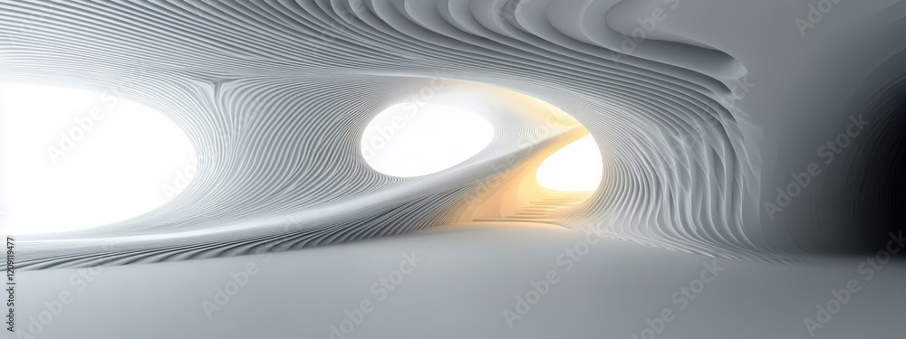 Wall mural Minimalist Abstract Architecture with Flowing White Lines and Soft Natural Lighting