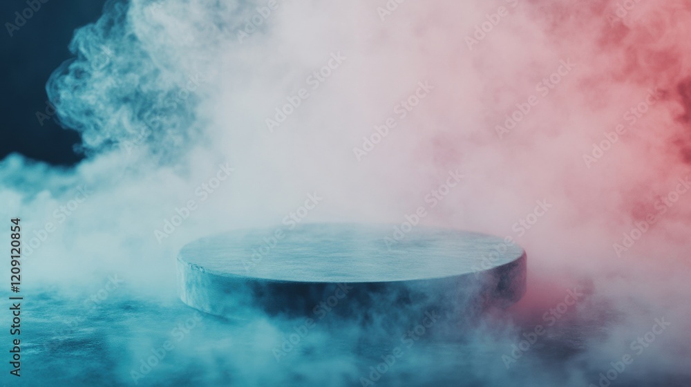 Poster pink smoke ascends from a dark circular object, creating an atmosphere of intrigue and mystique in a
