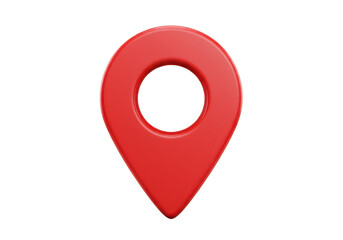 3D red location pin with a circular cutout in the center, isolated on a white background