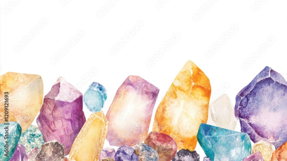 Aufkleber an array of colorful gemstones in various shapes and sizes forms a striking border design, ideal for