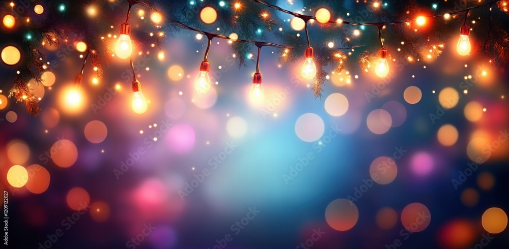 Poster bokeh background with colorful string lights for festive party celebrations