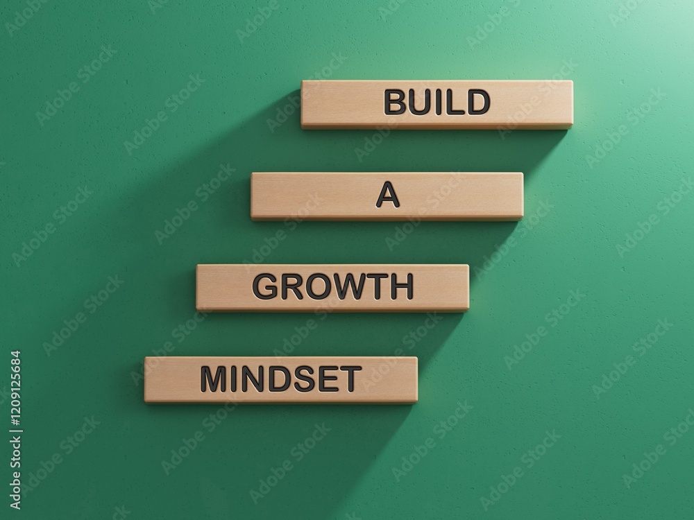 Poster build a growth mindset symbol. concept words build a growth mindset on wooden blocks.business and bu
