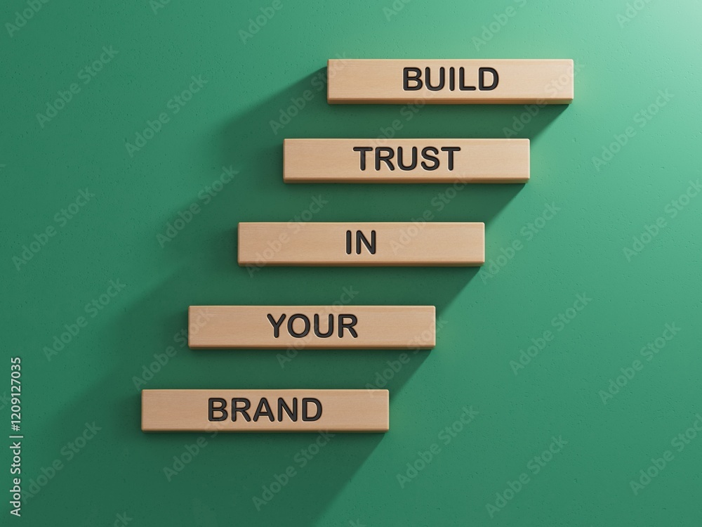 Poster build trust in your brand symbol. wooden blocks with words build trust in your brand.business and bu