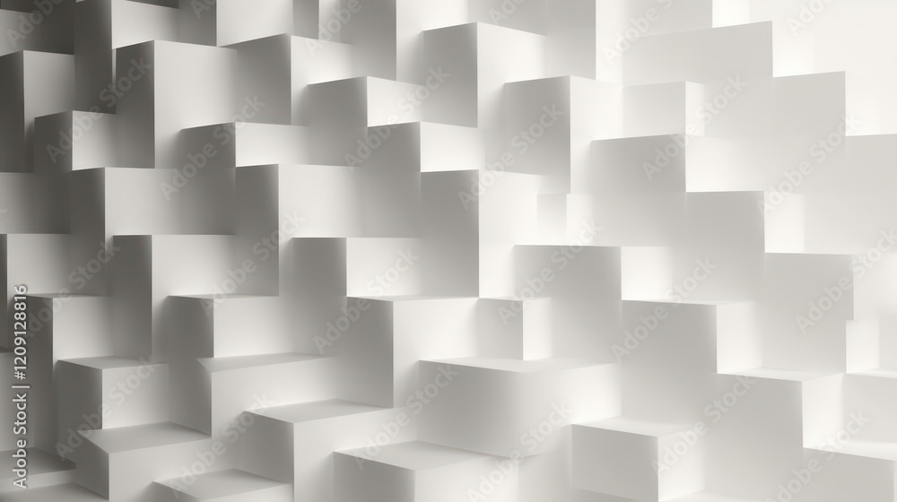 Poster minimalist abstract cube arrangement with soft lighting and geometric depth