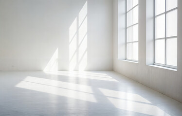 Shadows of empty white corner room, minimalist space